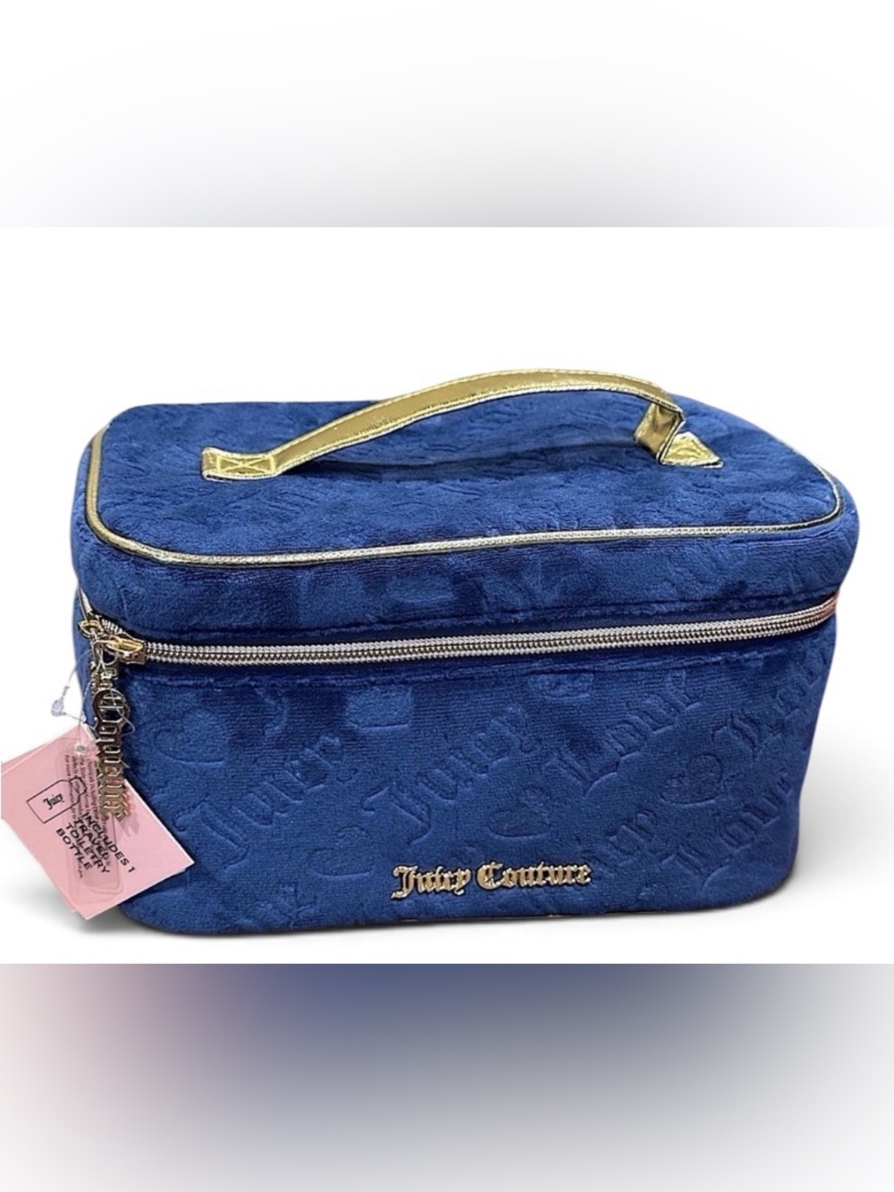 Juicy Couture Blue Velvet Cosmetic Case with Gold Trim Handle